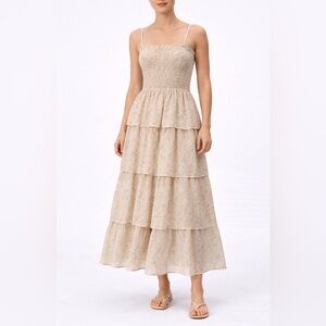 Mimi Chica Floral Smocked Maxi Dress Tiered Boho Small (A354)